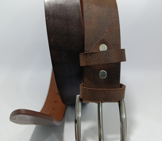 Premium Two Tone Full Grain Leather Belt with Brushed Metal Buckle